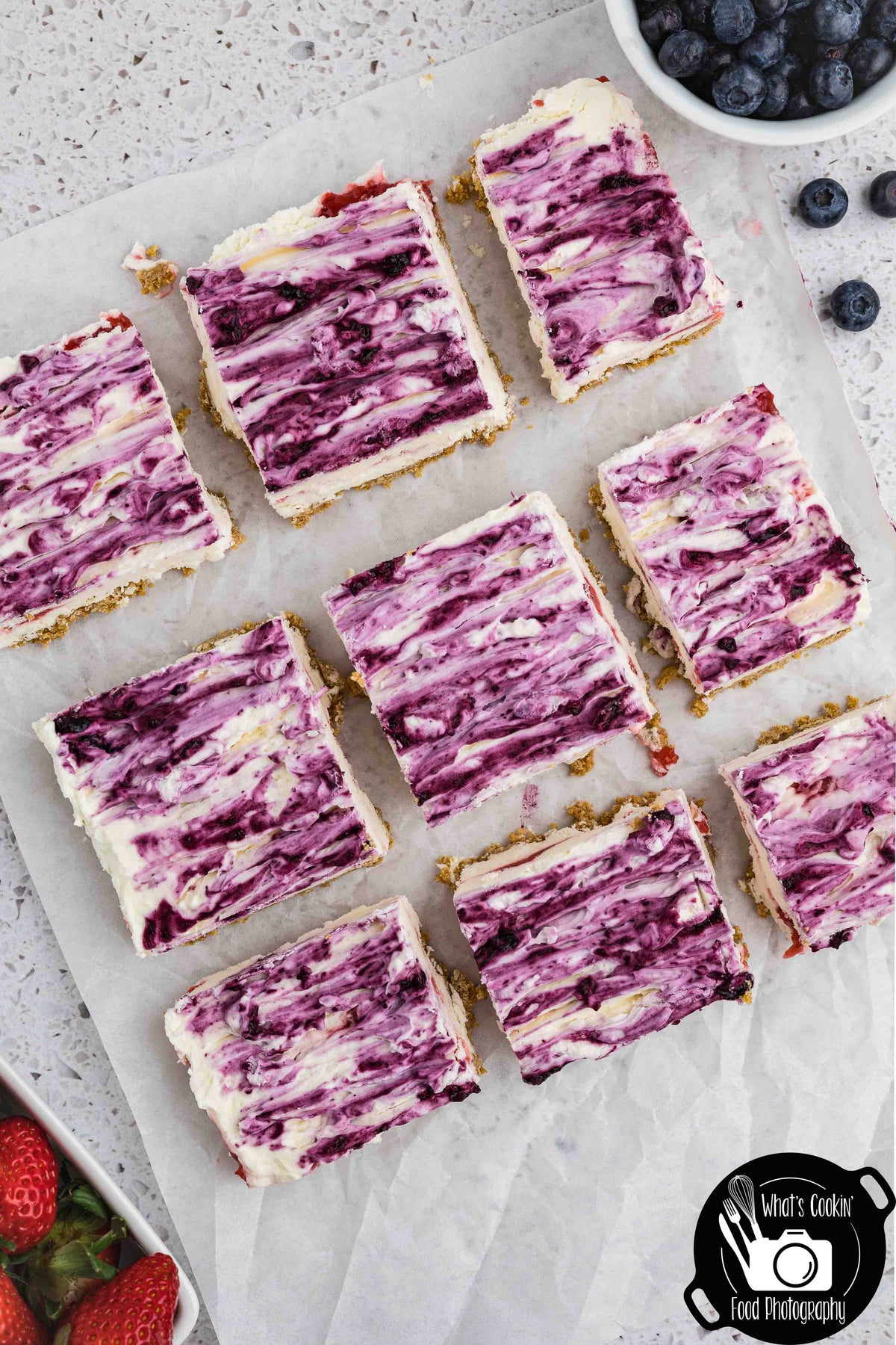 Blueberry and Strawberry Cheesecake Bars (No Bake)