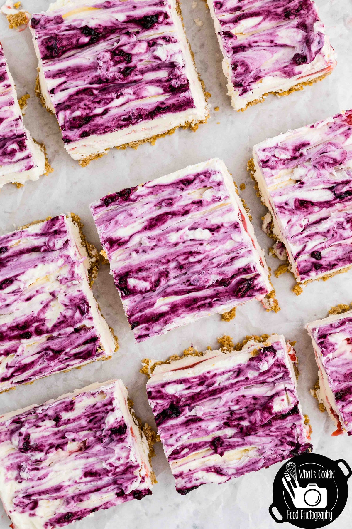 Blueberry and Strawberry Cheesecake Bars (No Bake)