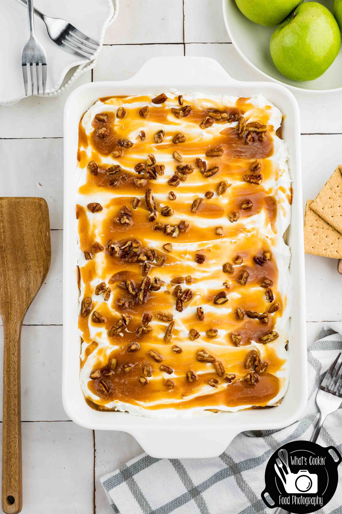 No Bake Caramel Apple Eclair Cake