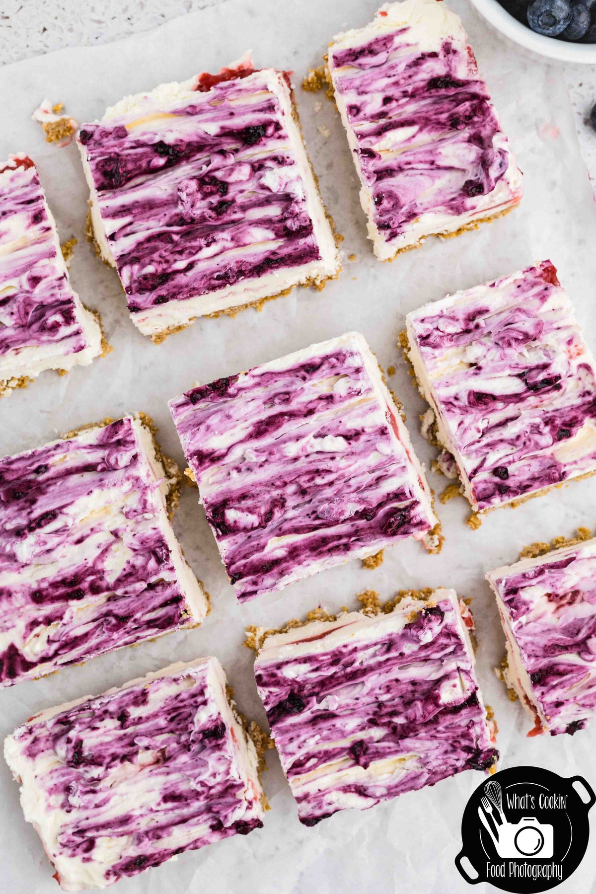 Blueberry and Strawberry Cheesecake Bars (No Bake)