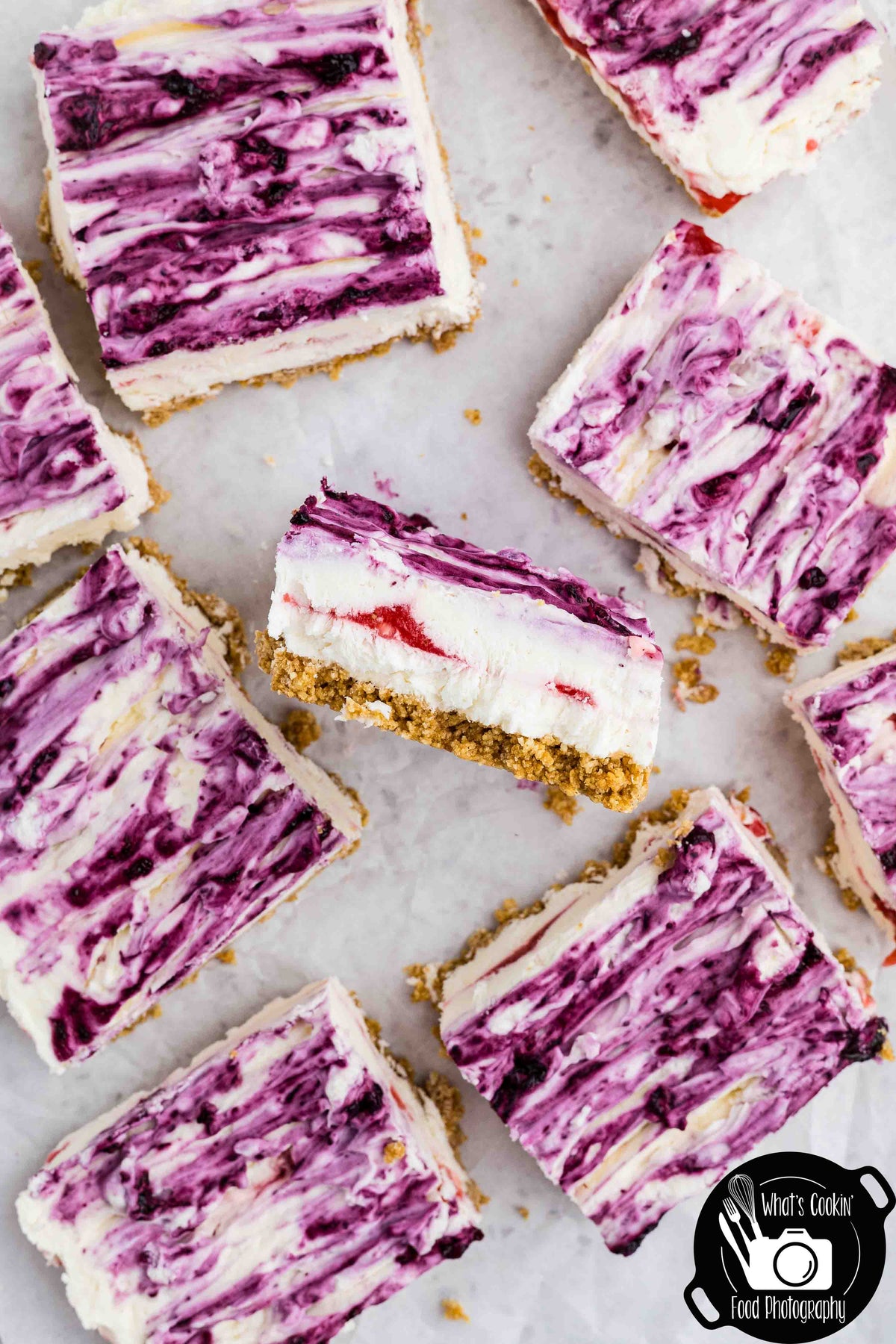 Blueberry and Strawberry Cheesecake Bars (No Bake)