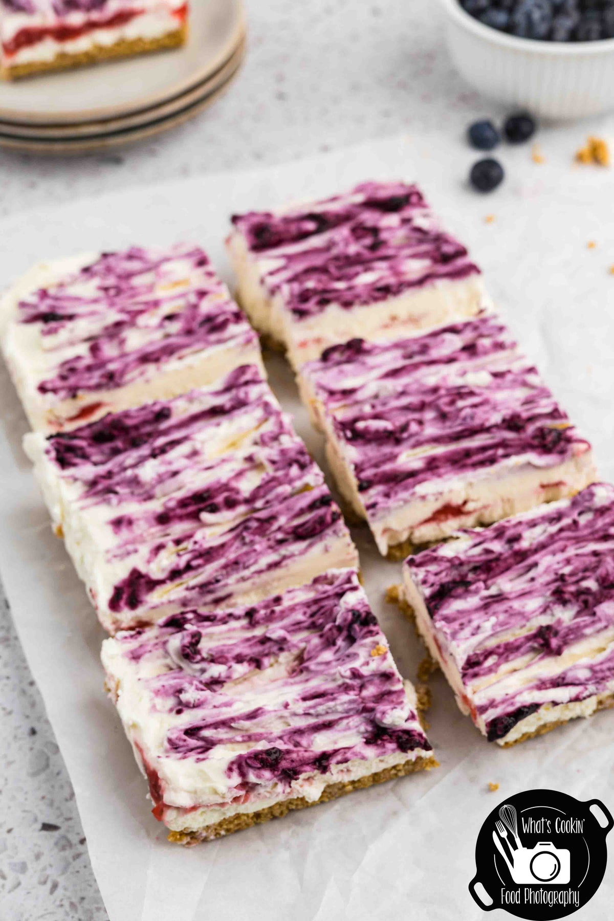 Blueberry and Strawberry Cheesecake Bars (No Bake)