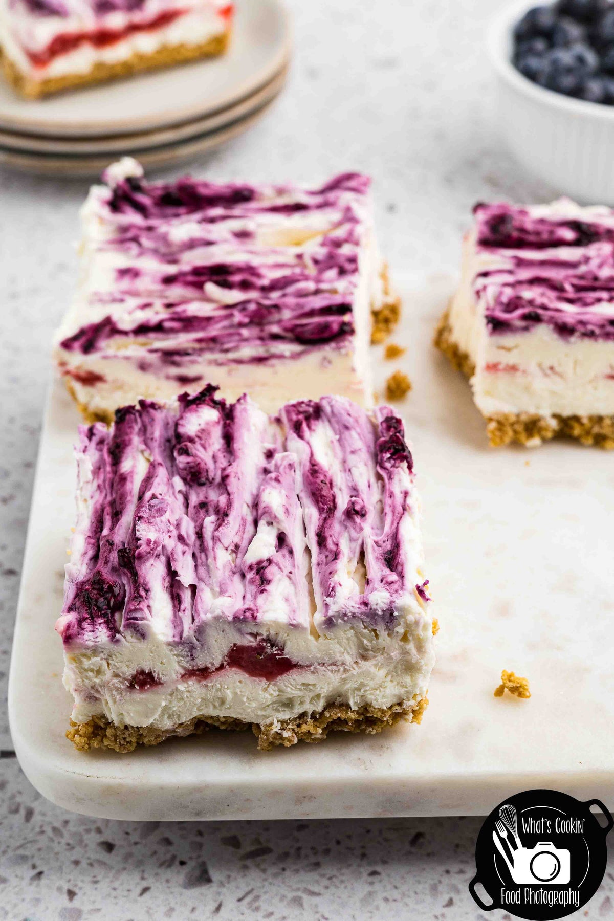 Blueberry and Strawberry Cheesecake Bars (No Bake)