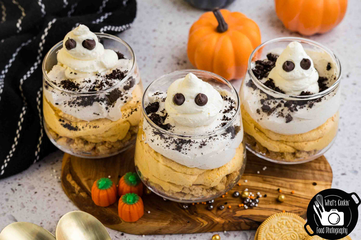 No Bake Pumpkin Ghost Cheesecake Cups
