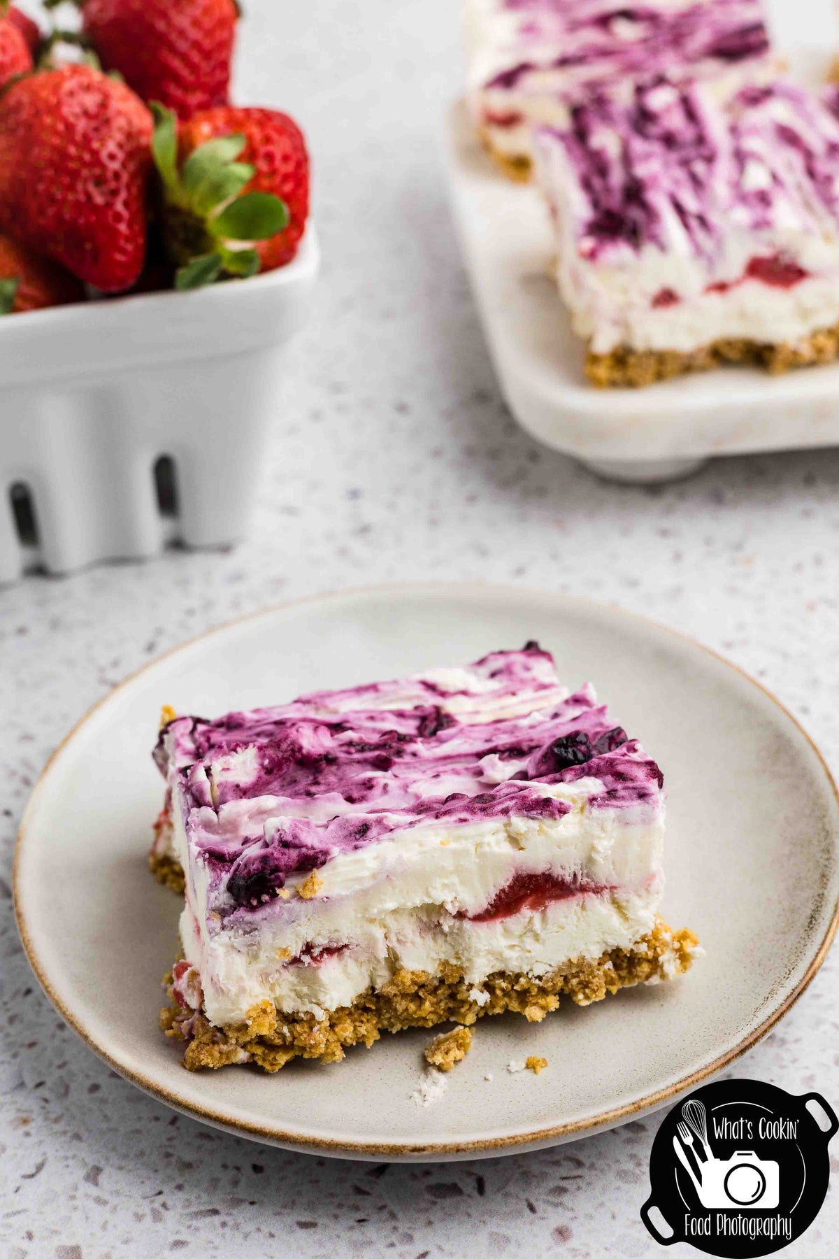 Blueberry and Strawberry Cheesecake Bars (No Bake)
