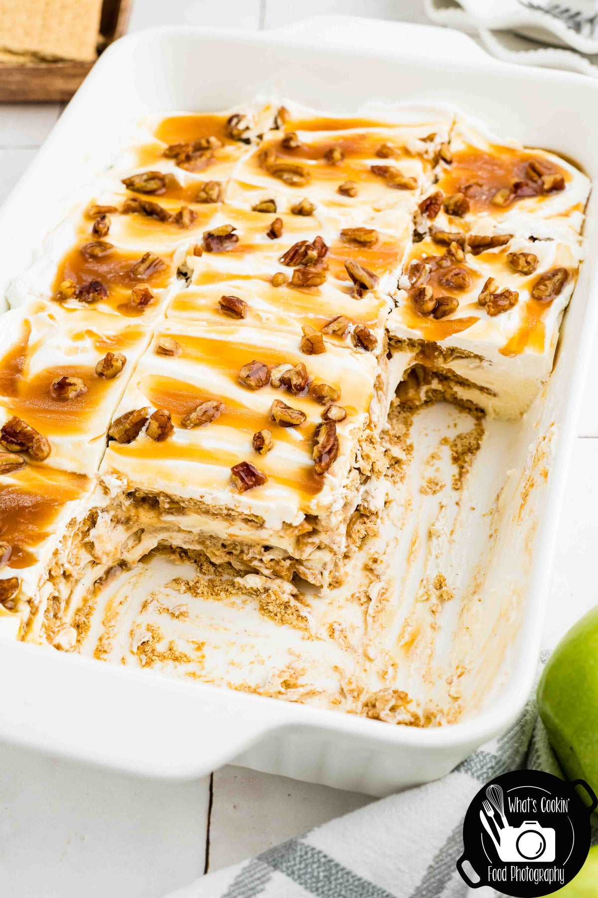 No Bake Caramel Apple Eclair Cake