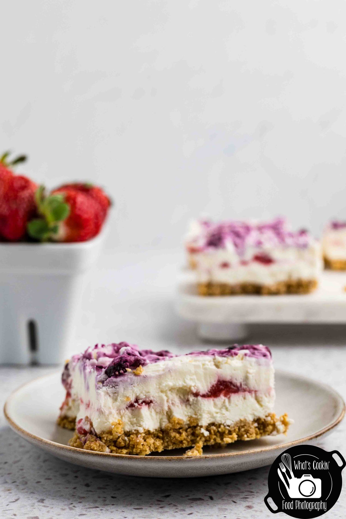 Blueberry and Strawberry Cheesecake Bars (No Bake)