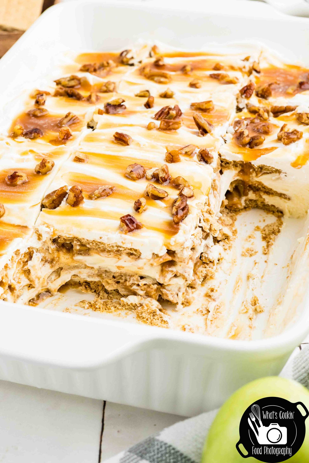 No Bake Caramel Apple Eclair Cake