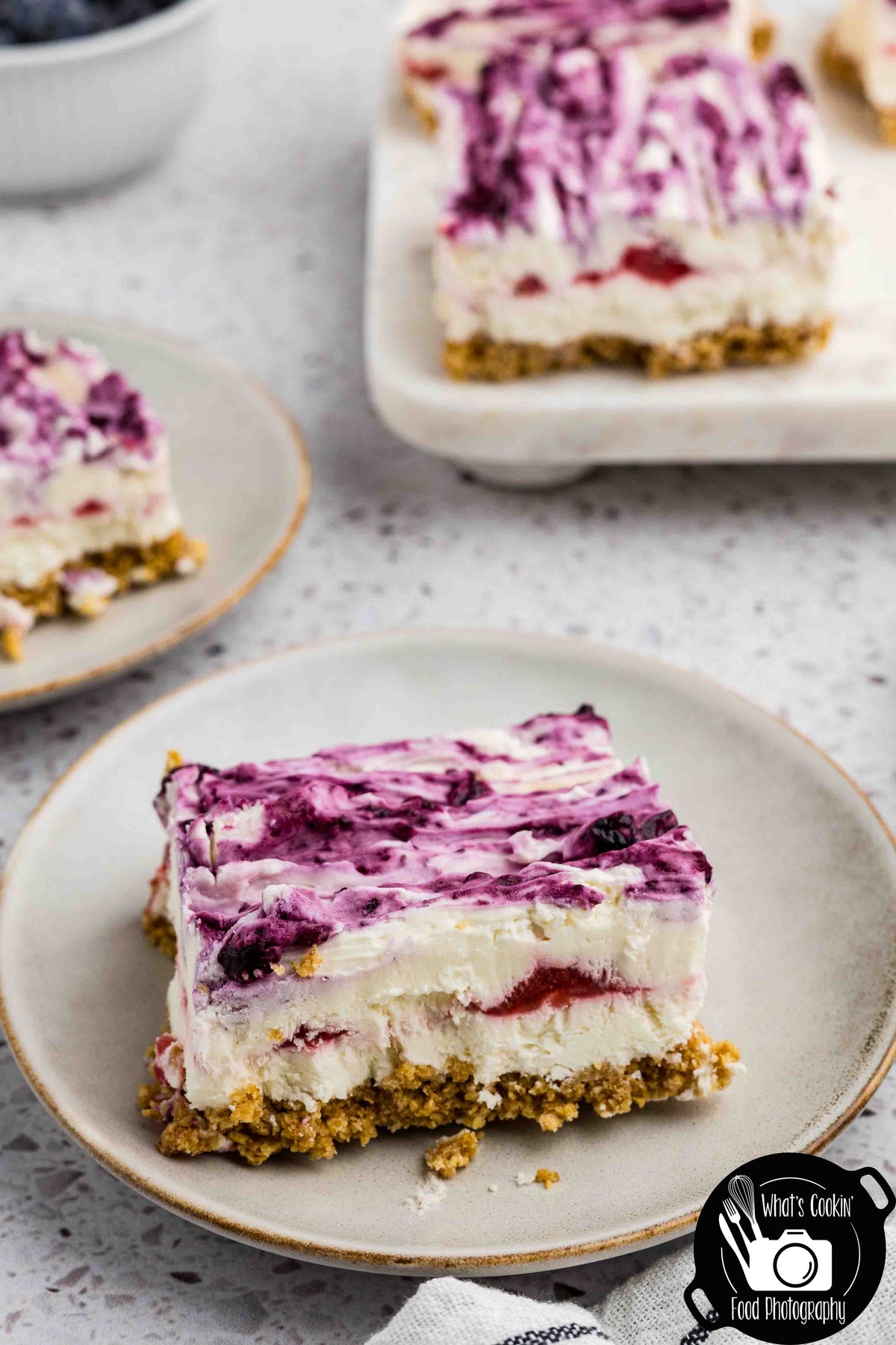 Blueberry and Strawberry Cheesecake Bars (No Bake)