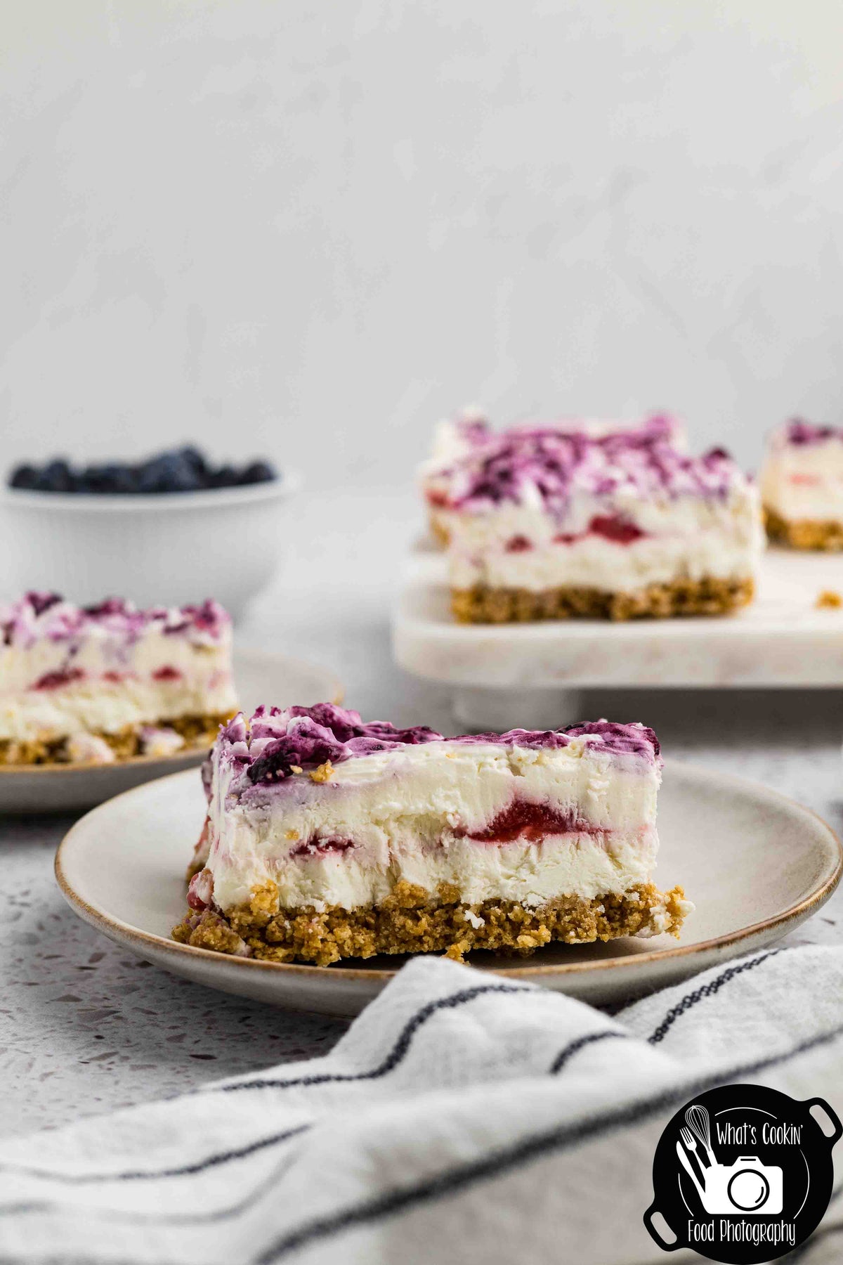 Blueberry and Strawberry Cheesecake Bars (No Bake)