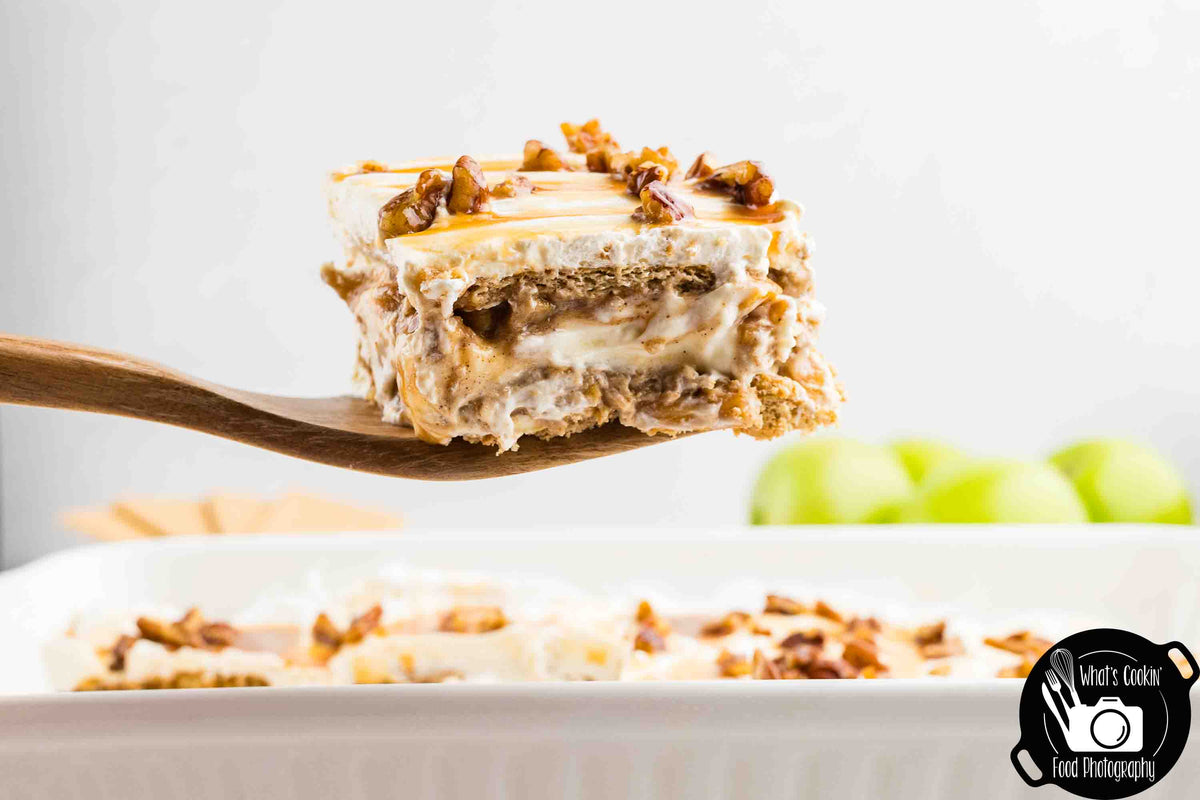 No Bake Caramel Apple Eclair Cake