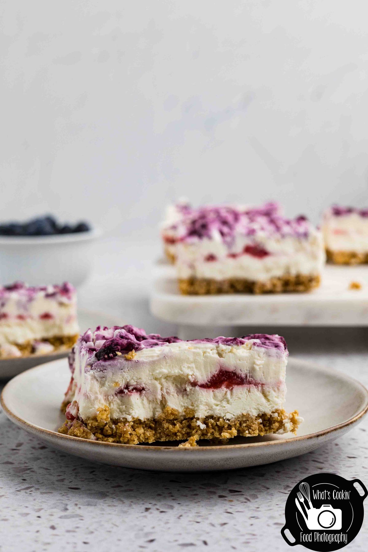 Blueberry and Strawberry Cheesecake Bars (No Bake)