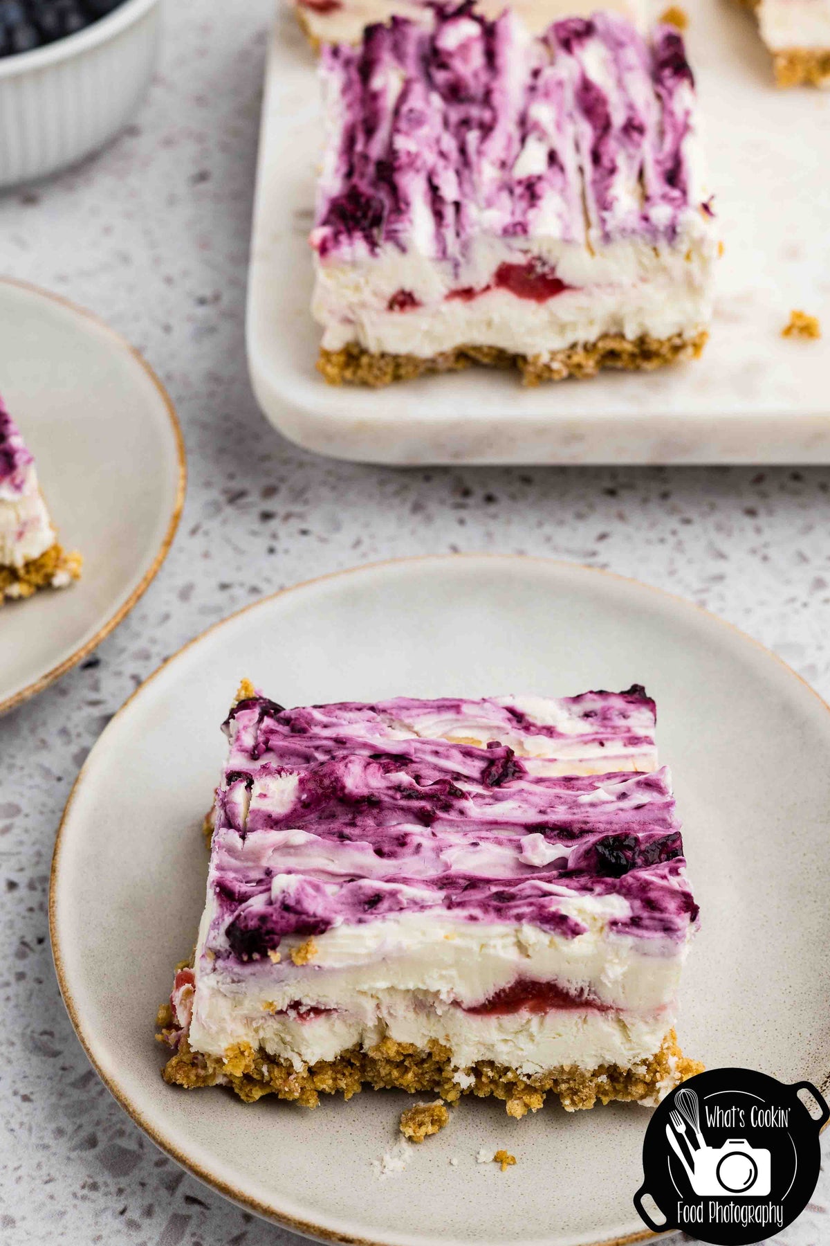 Blueberry and Strawberry Cheesecake Bars (No Bake)