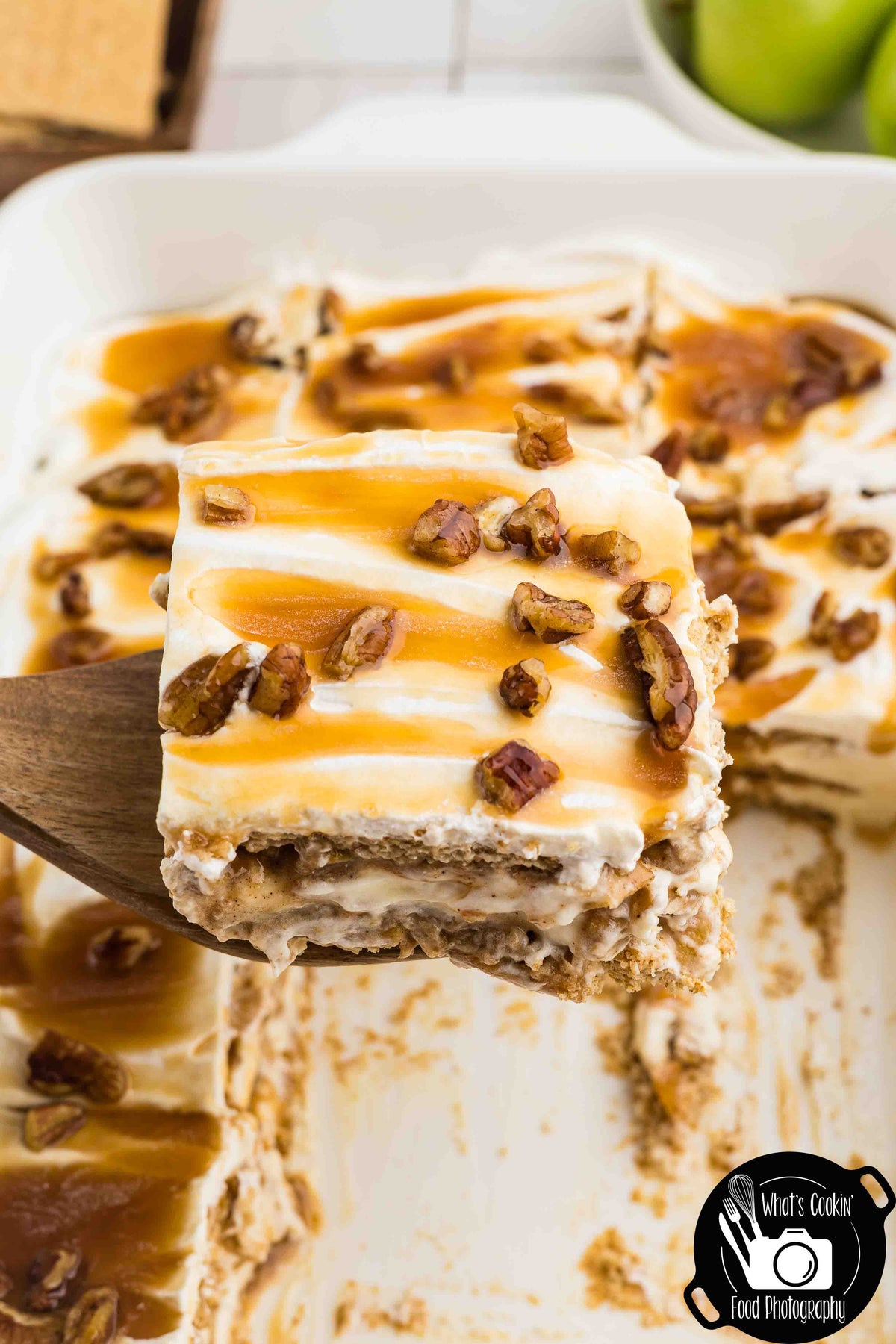 No Bake Caramel Apple Eclair Cake