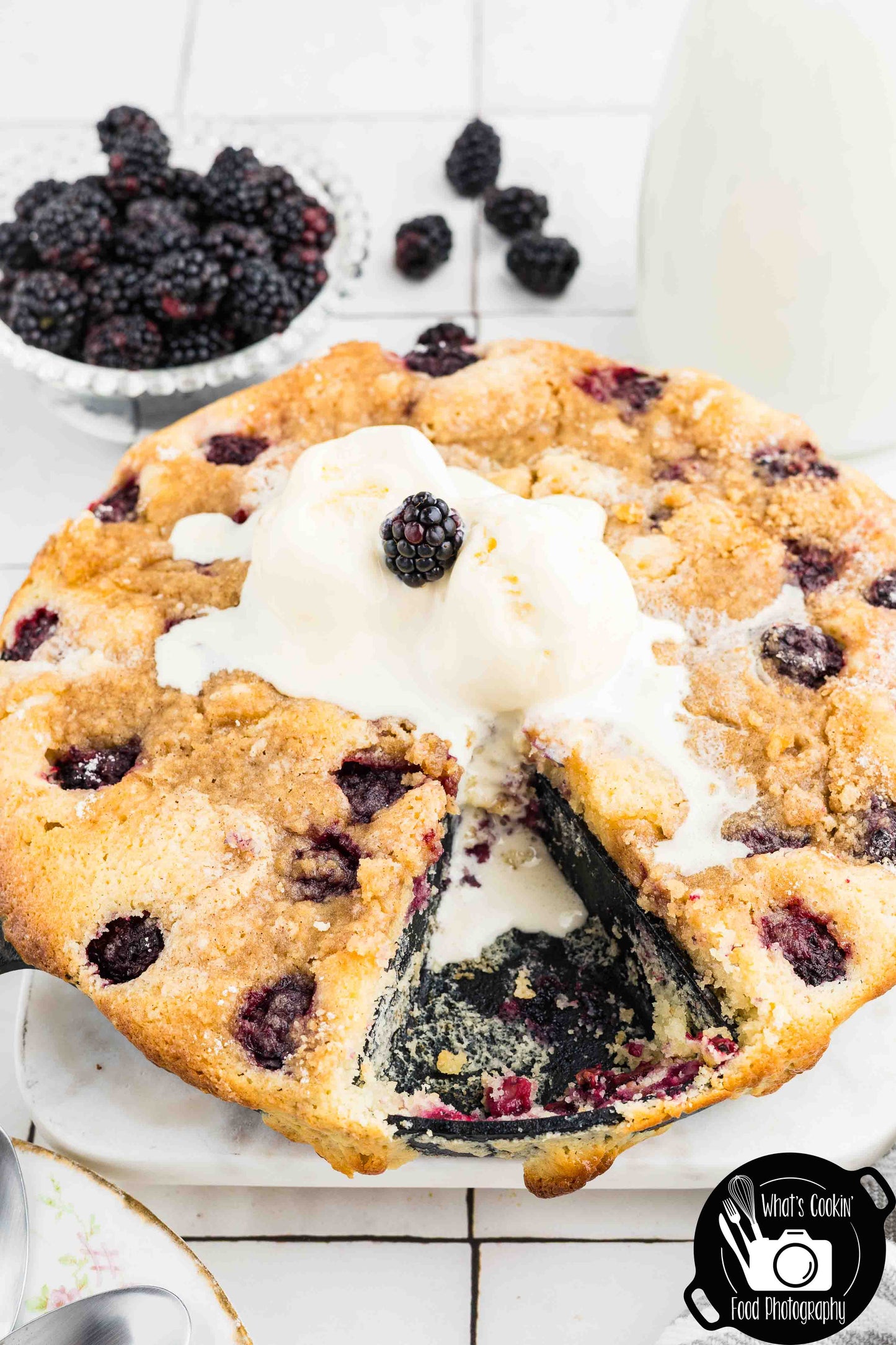 Brown Butter Blackberry Cream Skillet Cake
