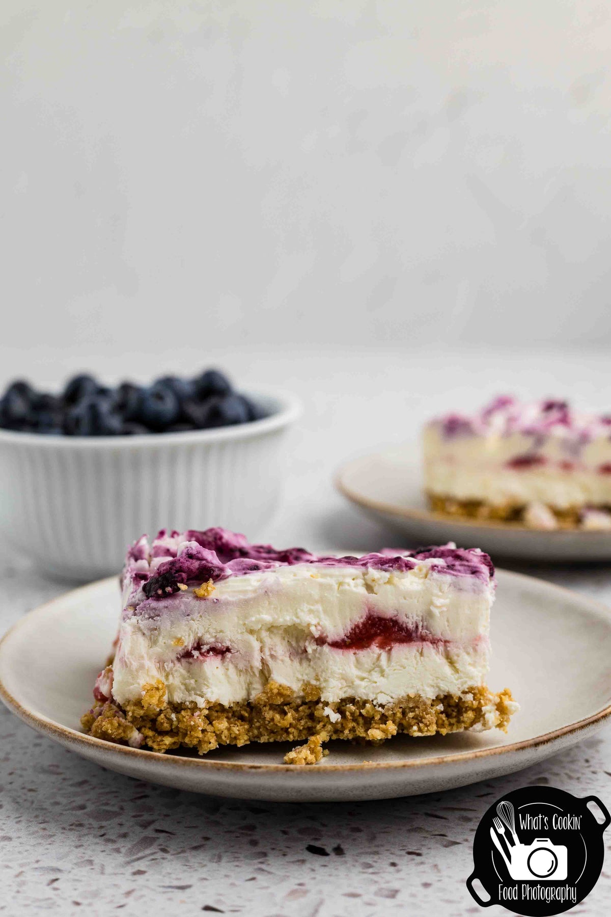 Blueberry and Strawberry Cheesecake Bars (No Bake)