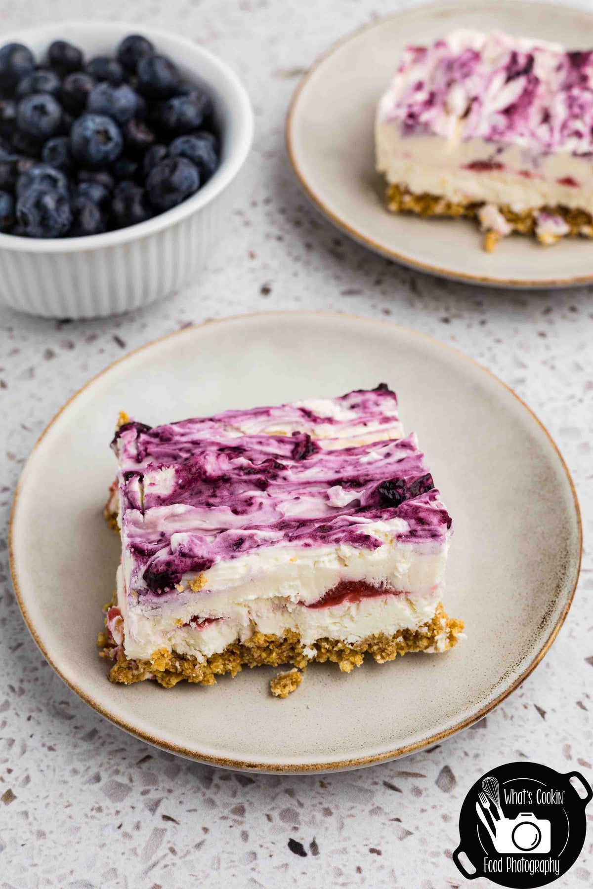 Blueberry and Strawberry Cheesecake Bars (No Bake)