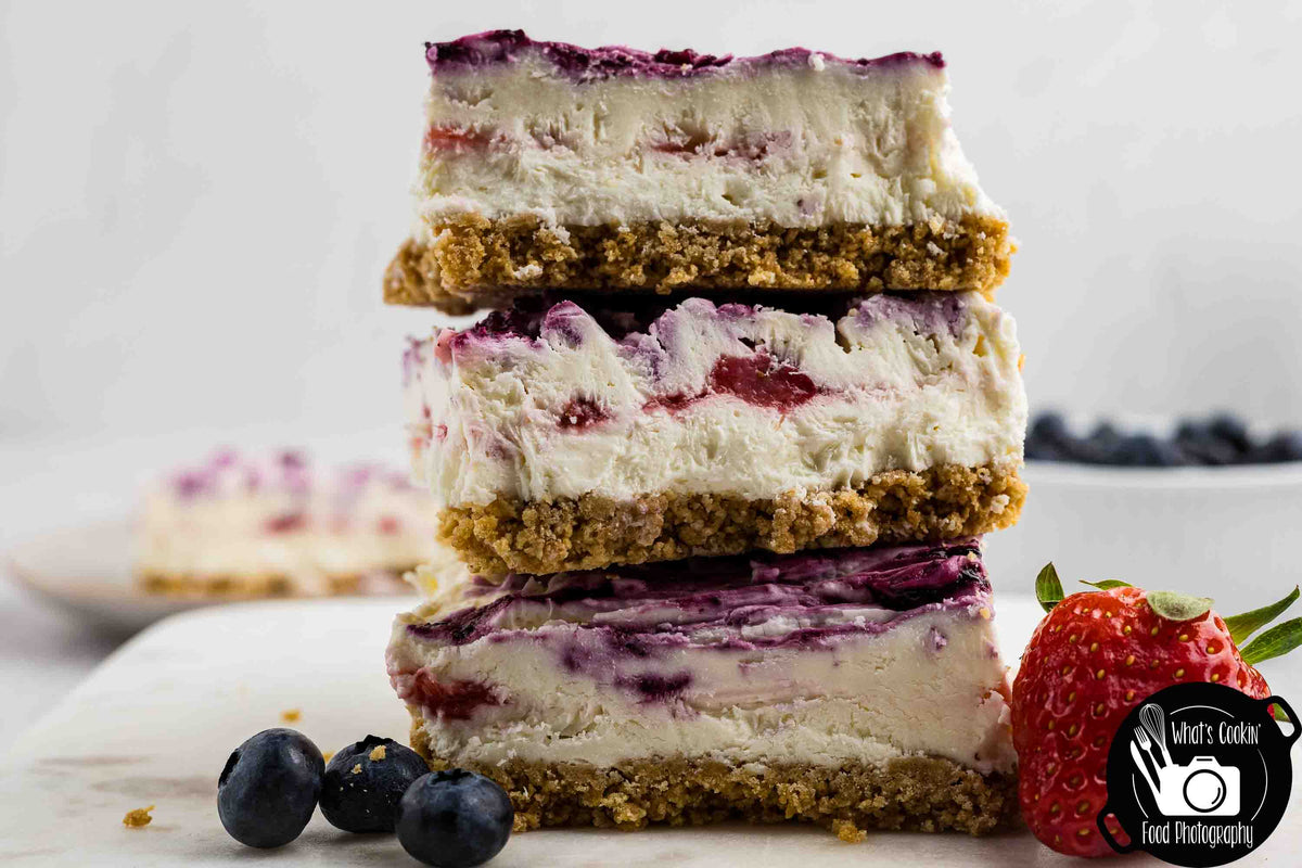 Blueberry and Strawberry Cheesecake Bars (No Bake)