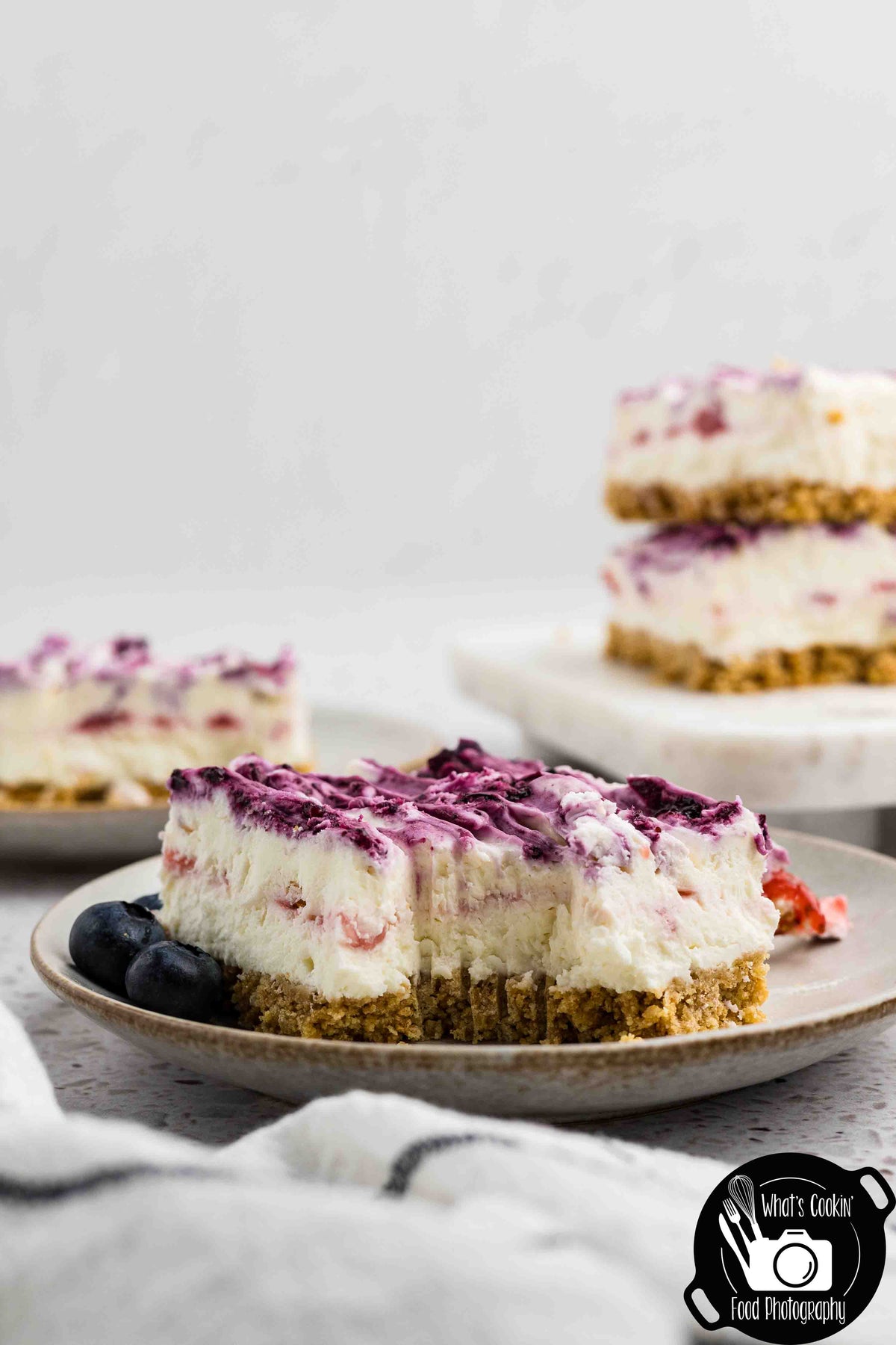 Blueberry and Strawberry Cheesecake Bars (No Bake)