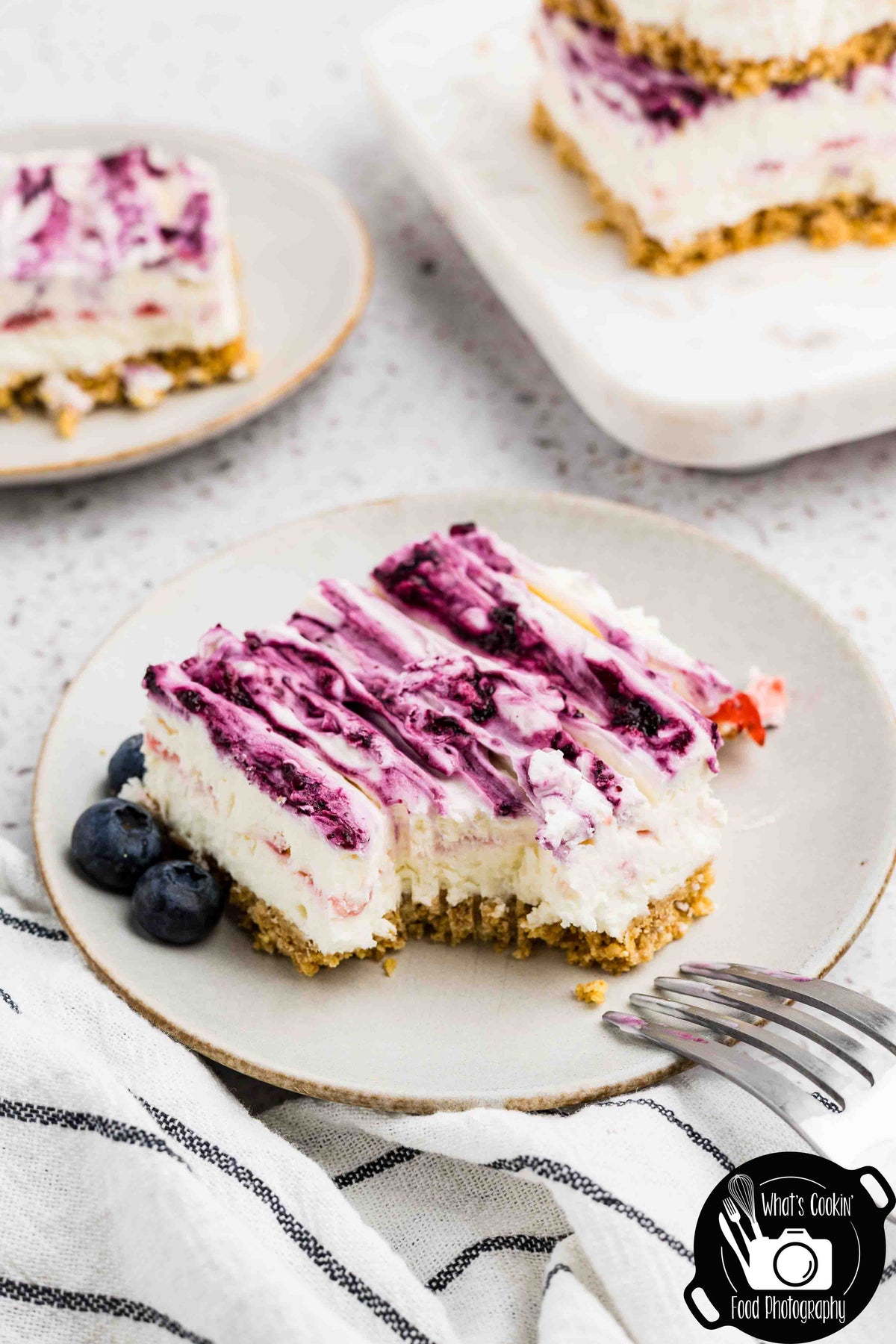 Blueberry and Strawberry Cheesecake Bars (No Bake)