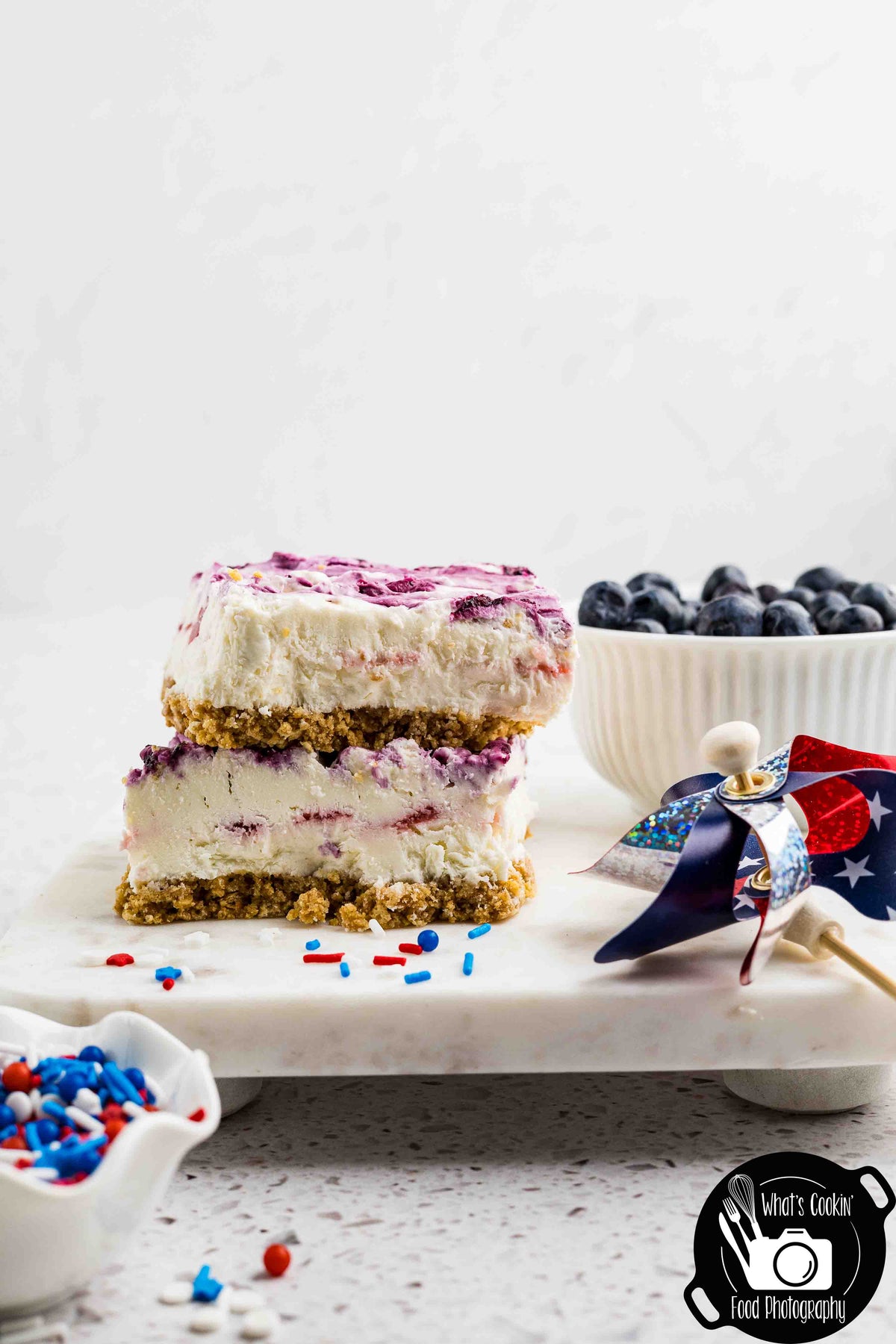 Blueberry and Strawberry Cheesecake Bars (No Bake)
