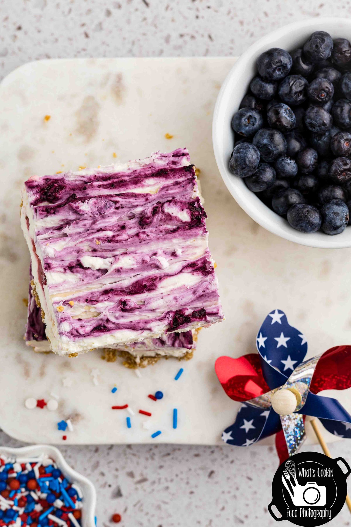 Blueberry and Strawberry Cheesecake Bars (No Bake)