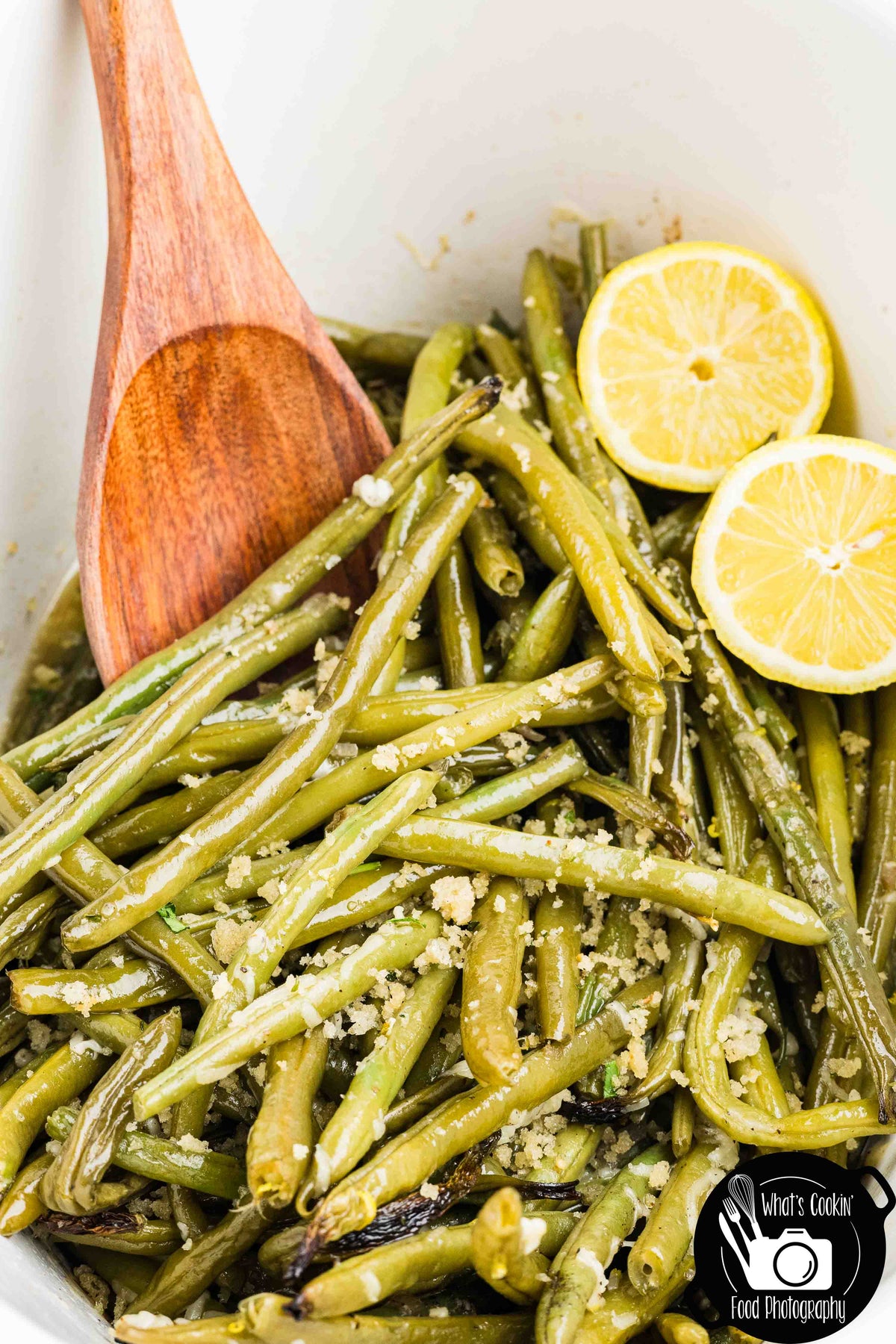 Crockpot Parmesan Green Beans with Shallot Butter Crumb