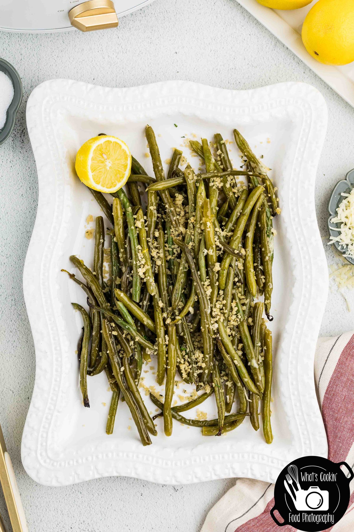 Crockpot Parmesan Green Beans with Shallot Butter Crumb