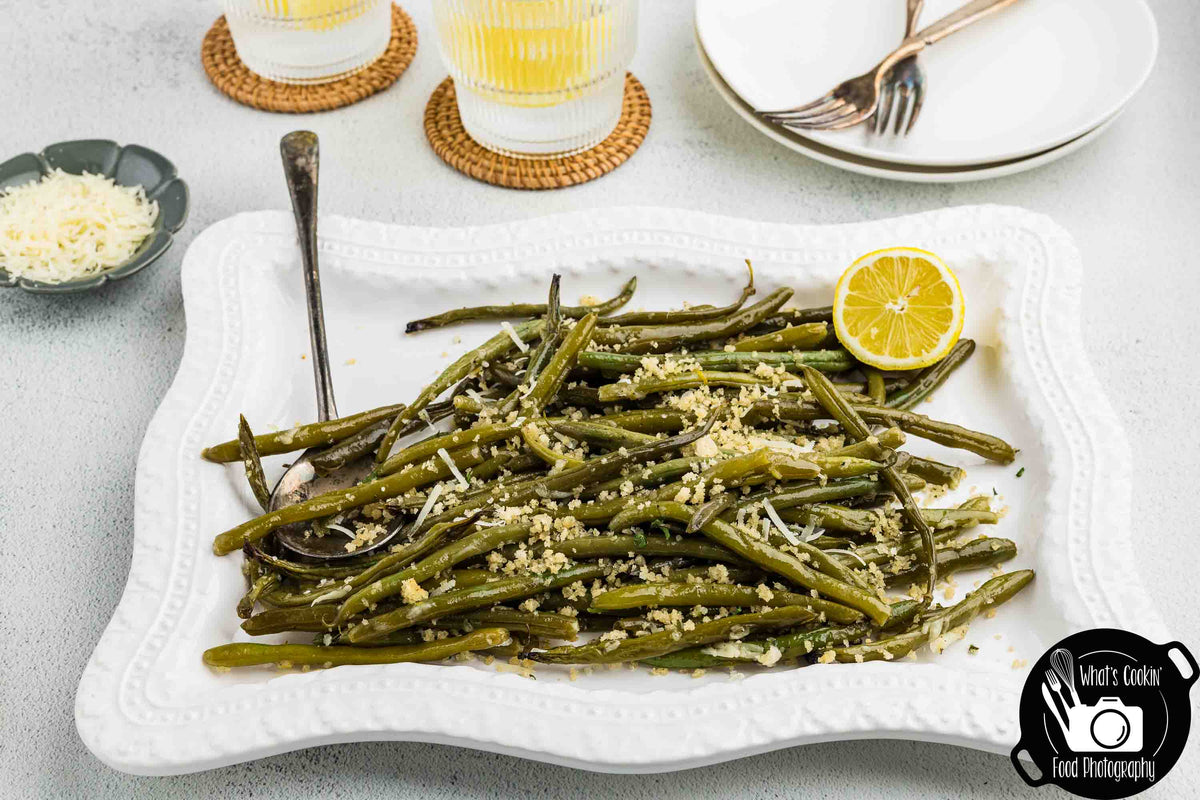 Crockpot Parmesan Green Beans with Shallot Butter Crumb