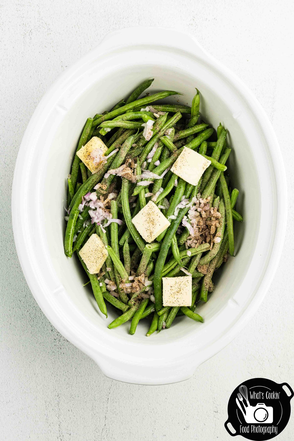 Crockpot Parmesan Green Beans with Shallot Butter Crumb
