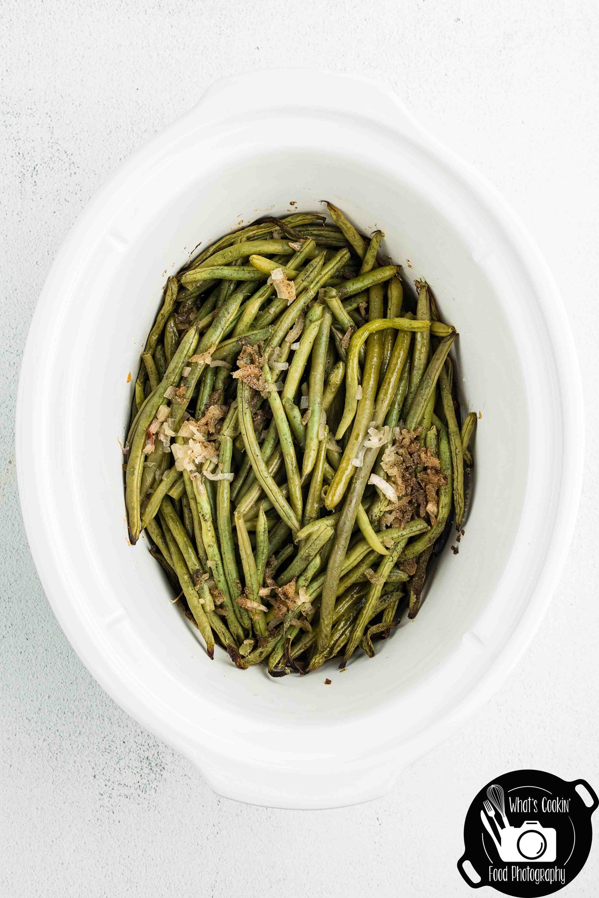 Crockpot Parmesan Green Beans with Shallot Butter Crumb