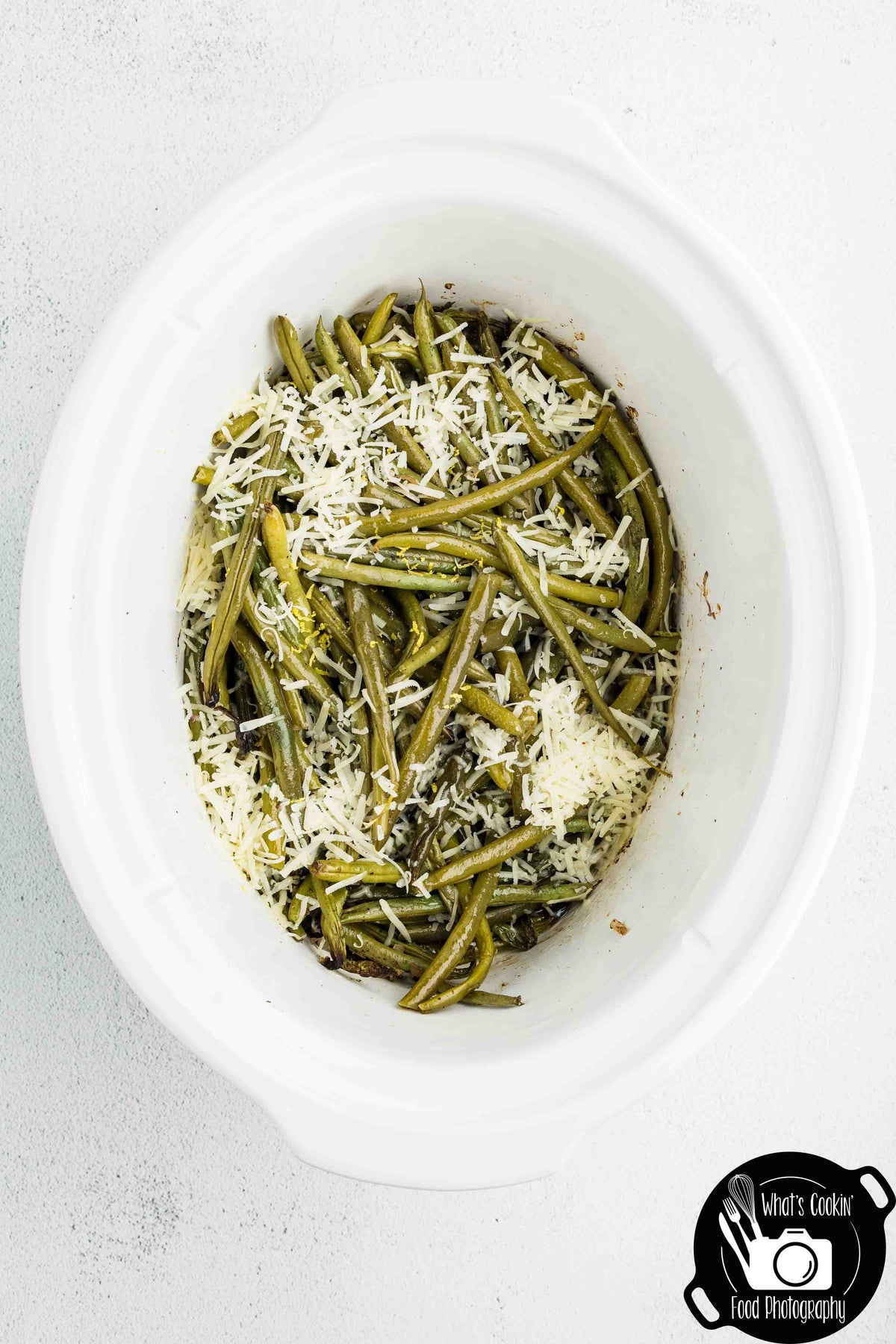 Crockpot Parmesan Green Beans with Shallot Butter Crumb
